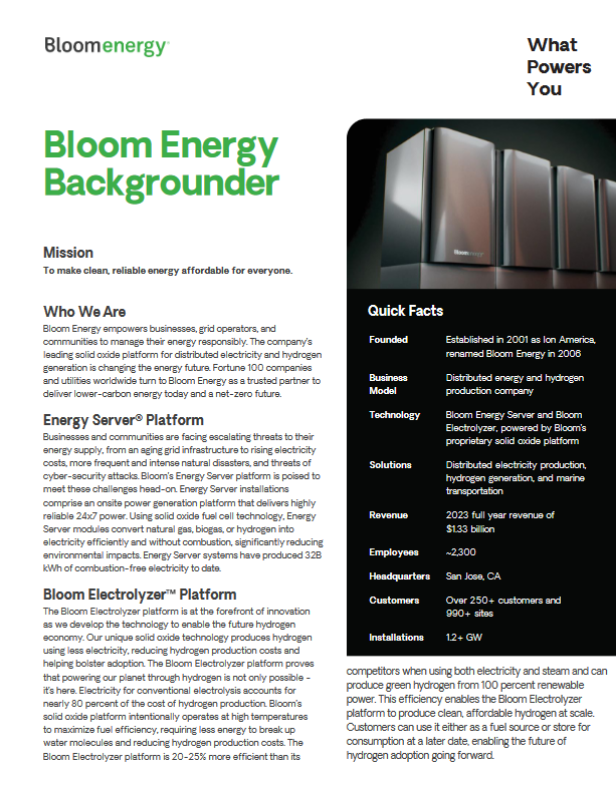 Bloom Energy Backgrounder