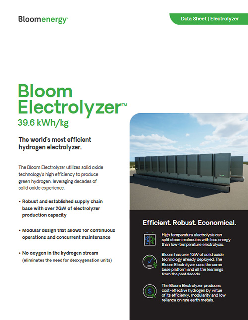 Hydrogen Electrolyzers, Solid Oxide Electrolysis - Bloom Energy